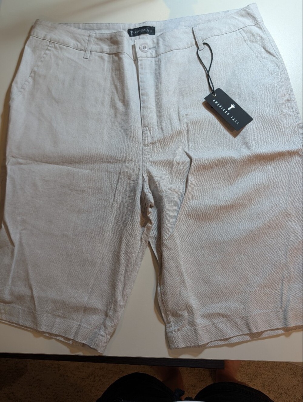 American Tall Mens 36XT Light Gray Linen Blend  Flat-Front Shorts NWT